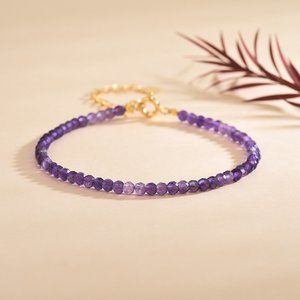 Natural 3mm Amethyst Stone Dainty Bracelet Purple Crystal Bracelet Minimalist